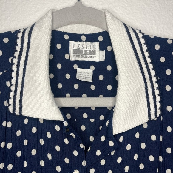 Vintage Leslie Fay Navy Polka Dot Midi Dress πβ¨ - Picture 2 of 6